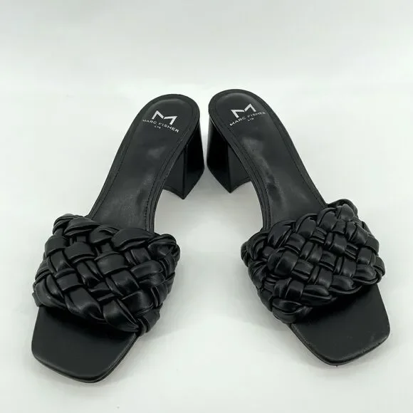 Marc Fisher LTD Nahea 2 Women’s Black Leather Block Heel Sandals Size 6.5 - Picture 2 of 8